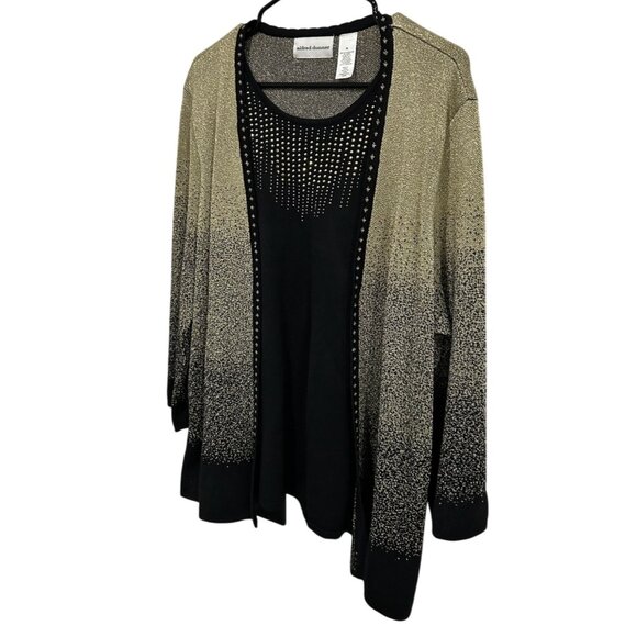 Alfred Dunner Metallic Studded Twinset Sweater Top Ensemble Black Gold Sz XL - Picture 3 of 9